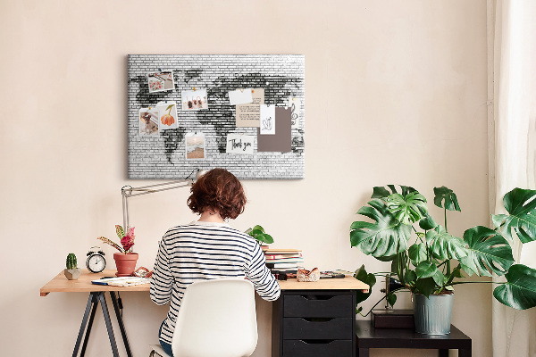 Cork board Brick Wall World Map