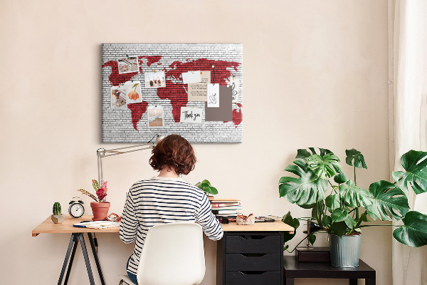Cork display board Brick Wall World Map
