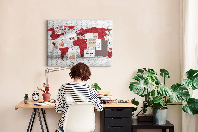 Cork display board Brick Wall World Map
