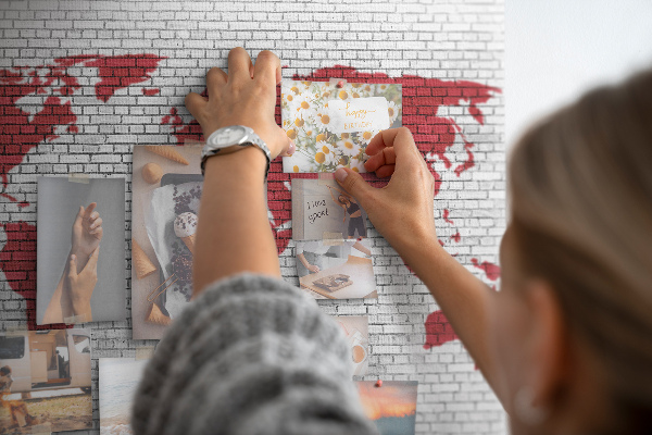 Cork display board Brick Wall World Map