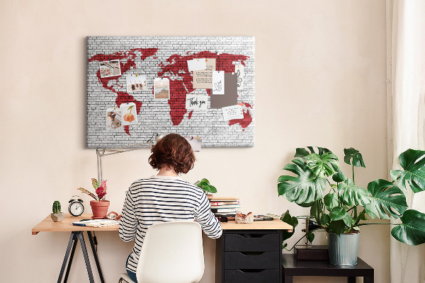 Cork display board Brick Wall World Map