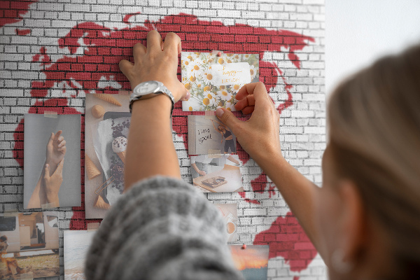 Cork display board Brick Wall World Map