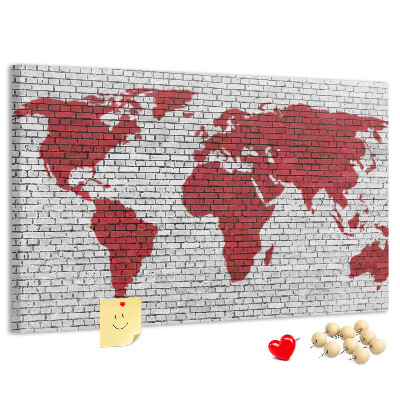 Cork display board Brick Wall World Map