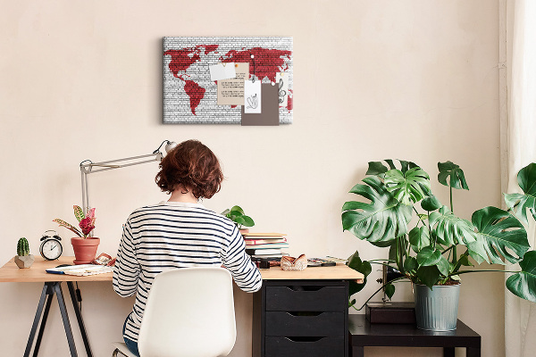 Cork display board Brick Wall World Map
