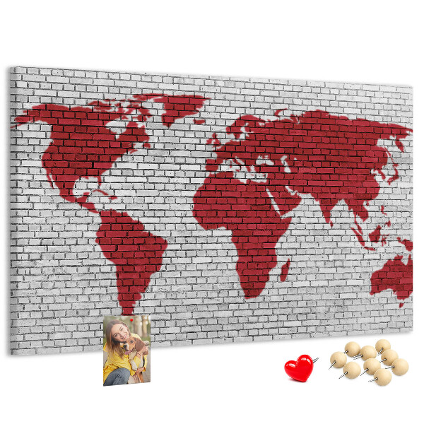 Cork display board Brick Wall World Map