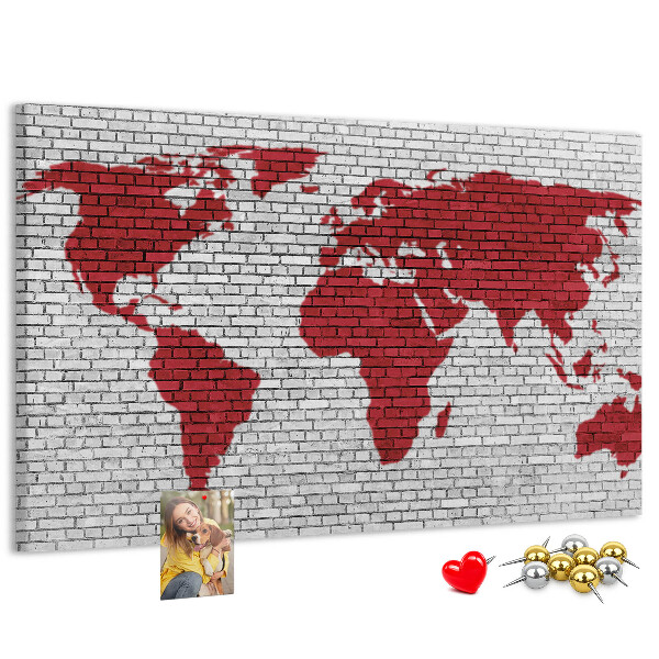 Cork display board Brick Wall World Map