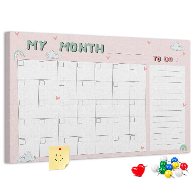 Cork memo board Monthly planner for kids