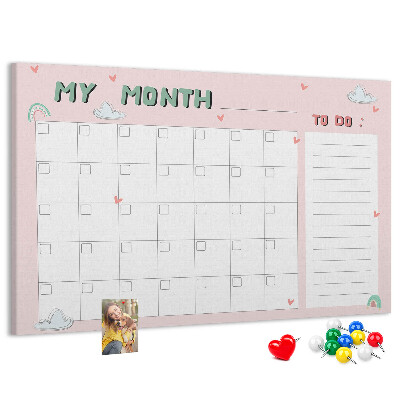 Cork memo board Monthly planner for kids