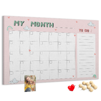 Cork memo board Monthly planner for kids