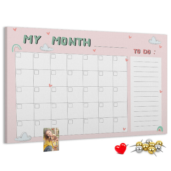 Cork memo board Monthly planner for kids