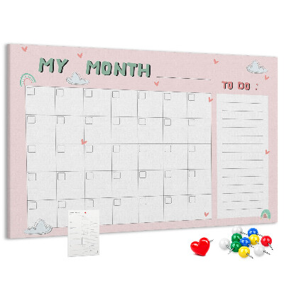 Cork memo board Monthly planner for kids