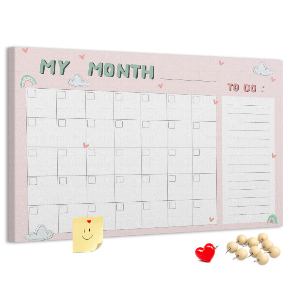 Cork memo board Monthly planner for kids
