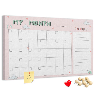 Cork memo board Monthly planner for kids