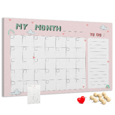 Cork memo board Monthly planner for kids