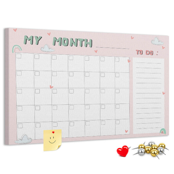 Cork memo board Monthly planner for kids