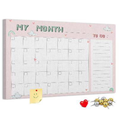 Cork memo board Monthly planner for kids