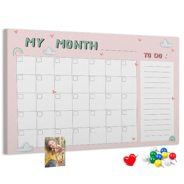 Cork memo board Monthly planner for kids