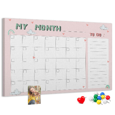 Cork memo board Monthly planner for kids