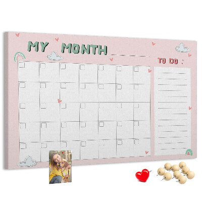 Cork memo board Monthly planner for kids