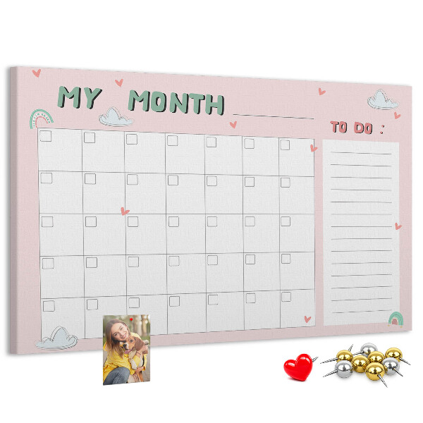 Cork memo board Monthly planner for kids