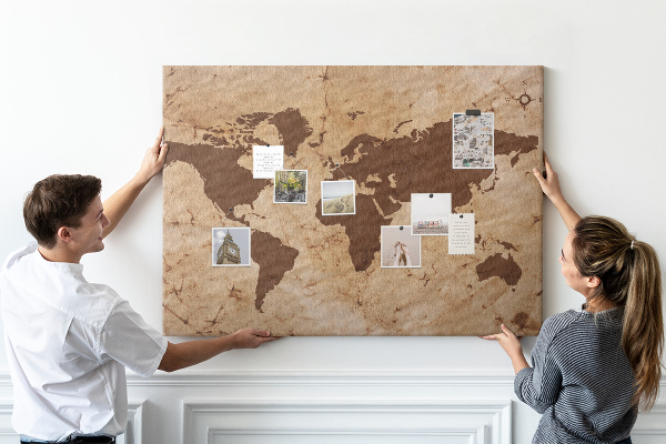 Cork board Vintage world map