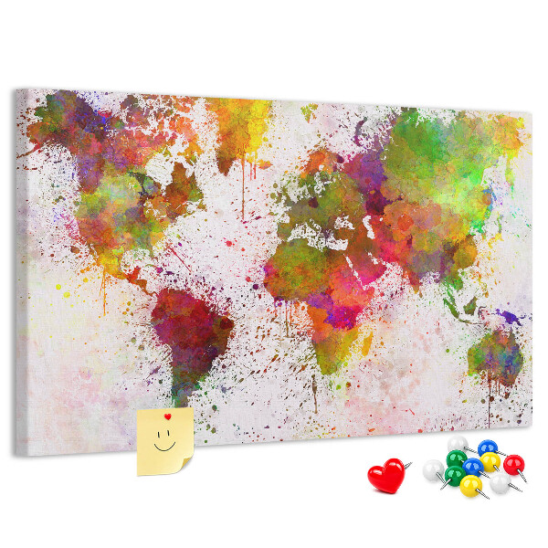 Cork memo board Watercolor world map