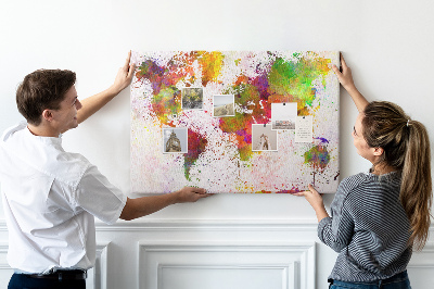 Cork memo board Watercolor world map