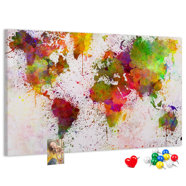 Cork memo board Watercolor world map