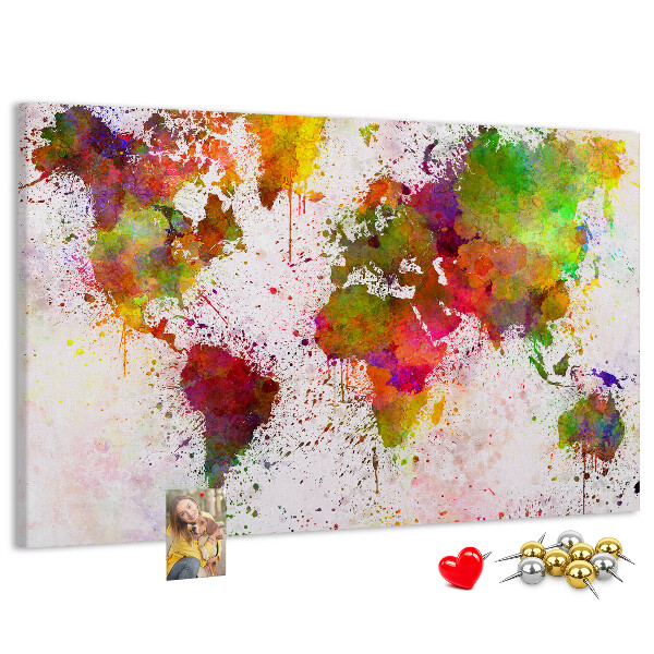 Cork memo board Watercolor world map