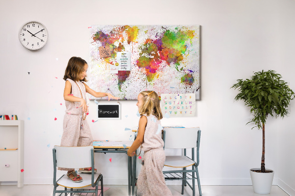 Cork memo board Watercolor world map