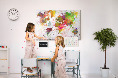 Cork memo board Watercolor world map