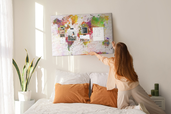 Cork memo board Watercolor world map