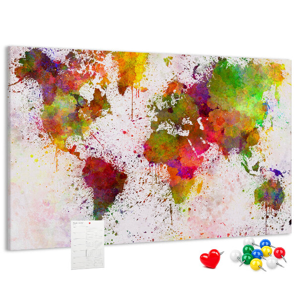 Cork memo board Watercolor world map