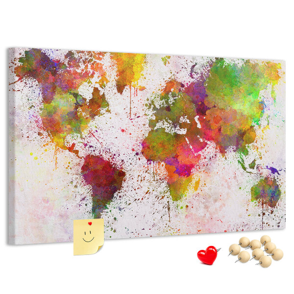 Cork memo board Watercolor world map