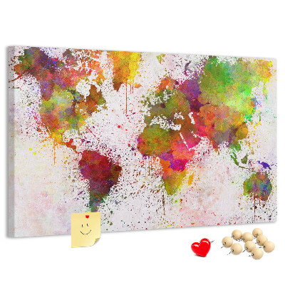 Cork memo board Watercolor world map