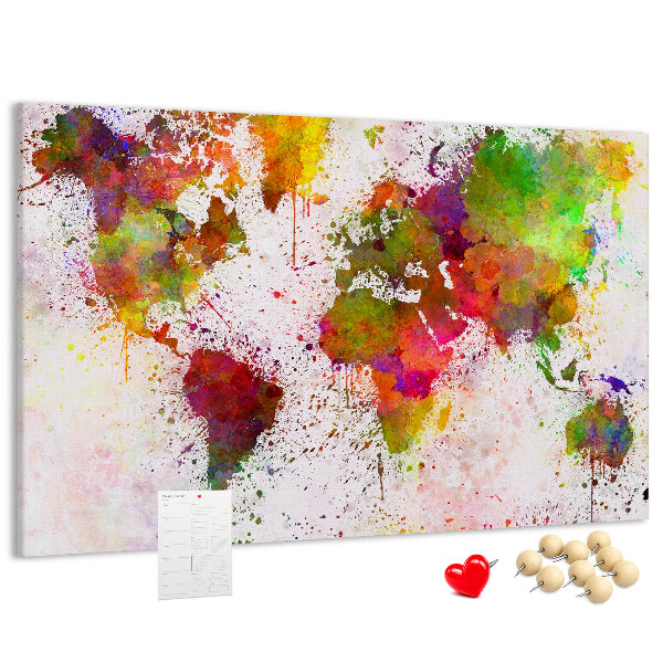 Cork memo board Watercolor world map