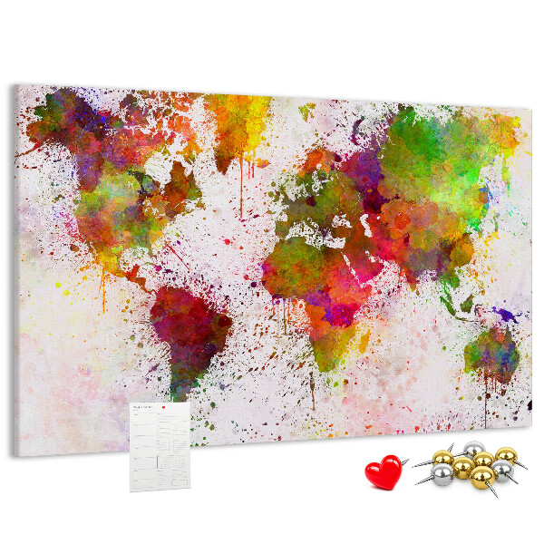 Cork memo board Watercolor world map