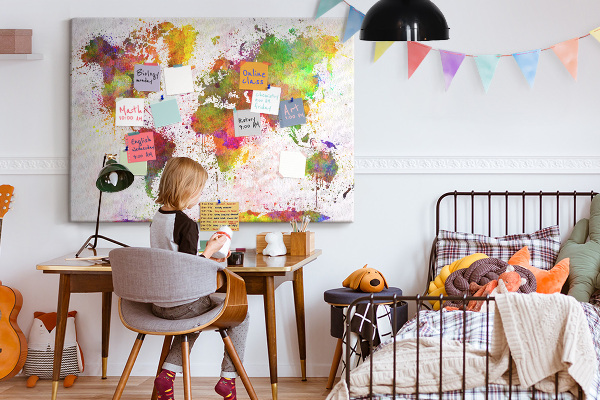 Cork memo board Watercolor world map