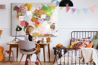 Cork memo board Watercolor world map