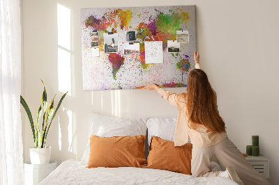 Cork memo board Watercolor world map