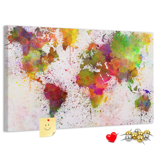 Cork memo board Watercolor world map