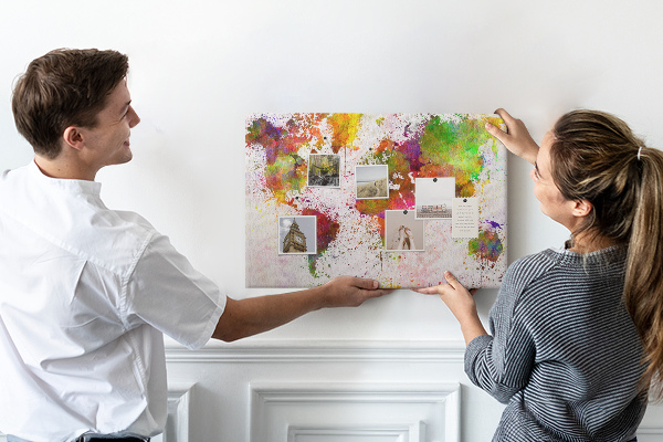 Cork memo board Watercolor world map