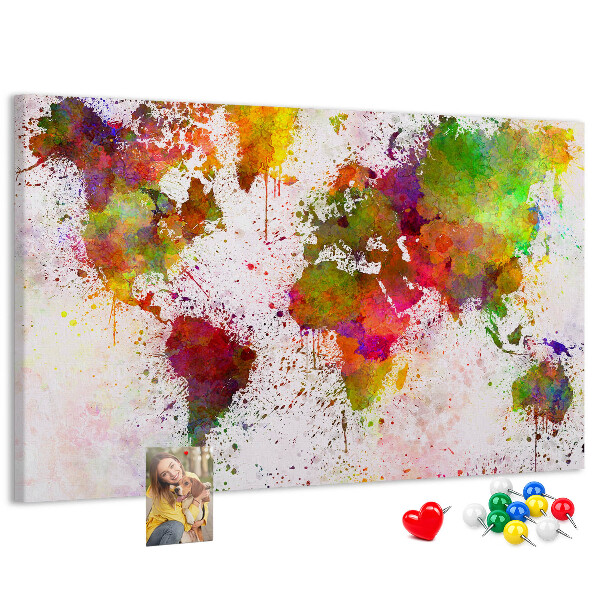 Cork memo board Watercolor world map