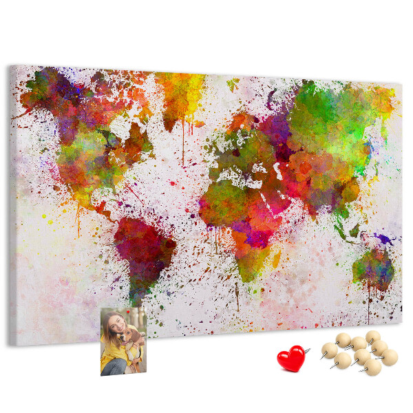 Cork memo board Watercolor world map