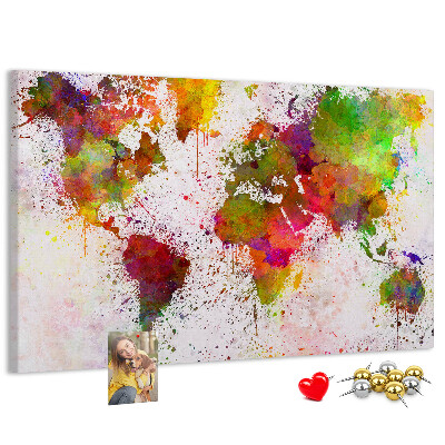 Cork memo board Watercolor world map