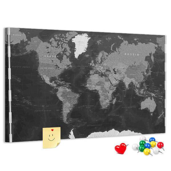 Cork memo board Black world map