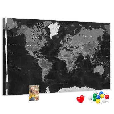 Cork memo board Black world map