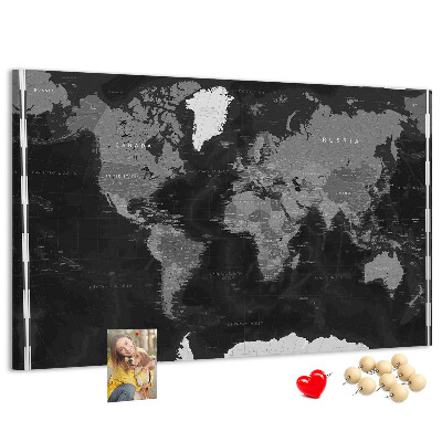 Cork memo board Black world map