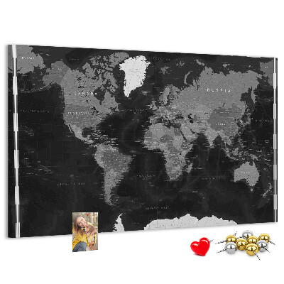 Cork memo board Black world map