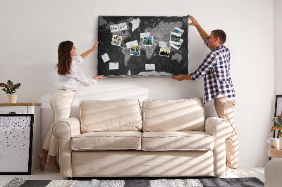 Cork memo board Black world map